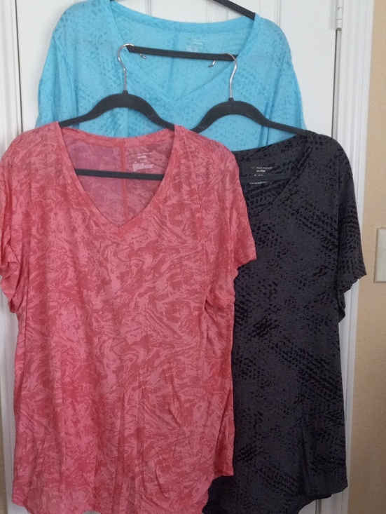 tek gear Tops - Set of 3 Super Soft V-Neck T-shirts - Coral Pink, Gray & Turquoise Blue